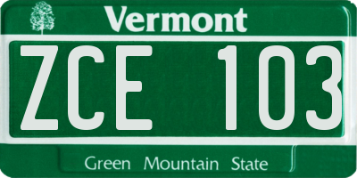 VT license plate ZCE103