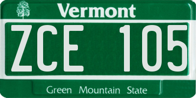 VT license plate ZCE105