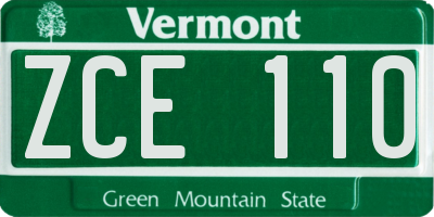 VT license plate ZCE110
