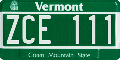 VT license plate ZCE111