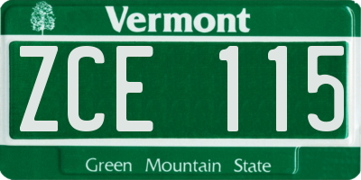 VT license plate ZCE115
