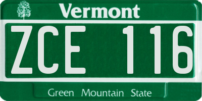 VT license plate ZCE116