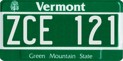 VT license plate ZCE121