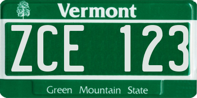 VT license plate ZCE123