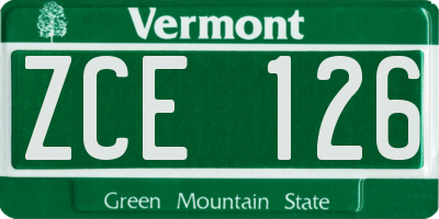 VT license plate ZCE126