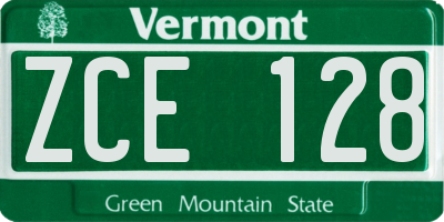 VT license plate ZCE128