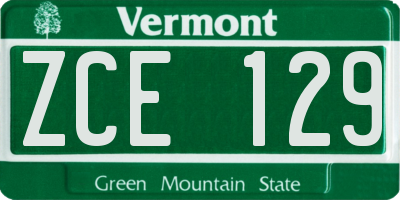 VT license plate ZCE129