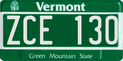 VT license plate ZCE130