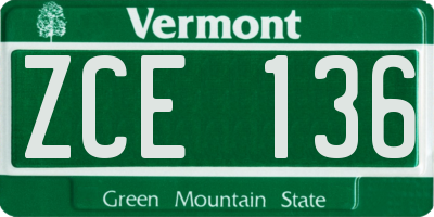 VT license plate ZCE136