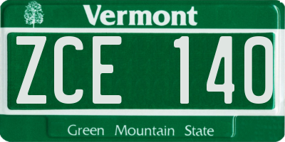 VT license plate ZCE140