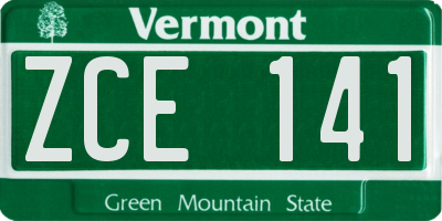VT license plate ZCE141