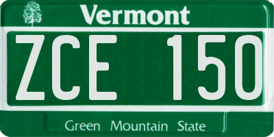 VT license plate ZCE150