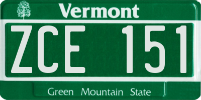 VT license plate ZCE151