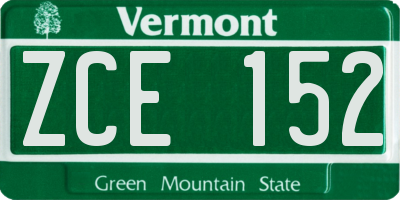 VT license plate ZCE152