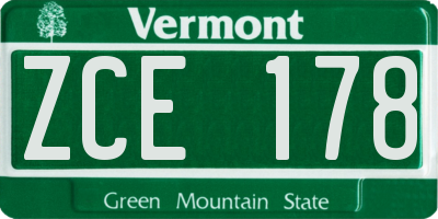 VT license plate ZCE178