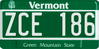 VT license plate ZCE186