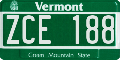 VT license plate ZCE188