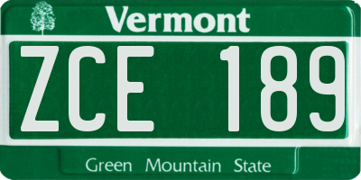 VT license plate ZCE189