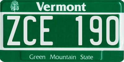VT license plate ZCE190