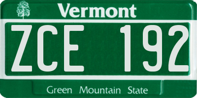 VT license plate ZCE192
