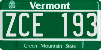 VT license plate ZCE193
