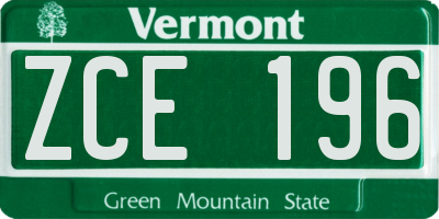 VT license plate ZCE196