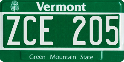 VT license plate ZCE205