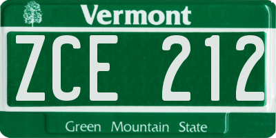 VT license plate ZCE212