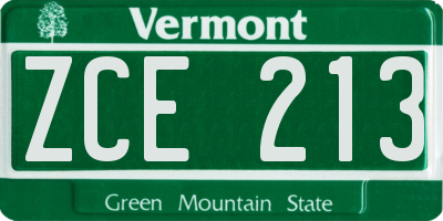 VT license plate ZCE213