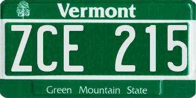 VT license plate ZCE215