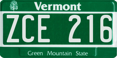 VT license plate ZCE216