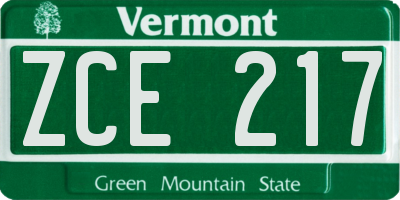 VT license plate ZCE217