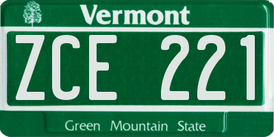 VT license plate ZCE221