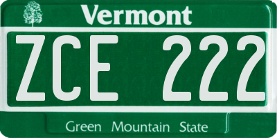 VT license plate ZCE222