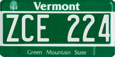 VT license plate ZCE224
