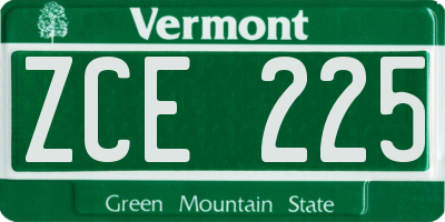 VT license plate ZCE225