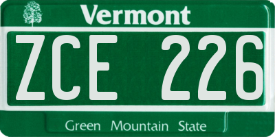 VT license plate ZCE226