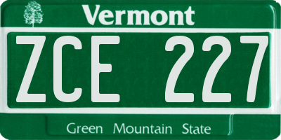 VT license plate ZCE227