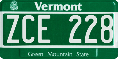 VT license plate ZCE228