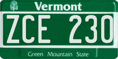 VT license plate ZCE230