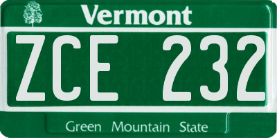VT license plate ZCE232