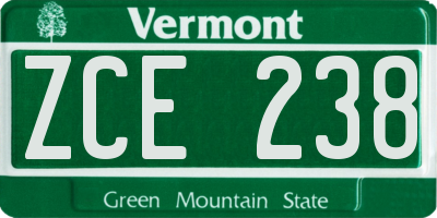VT license plate ZCE238