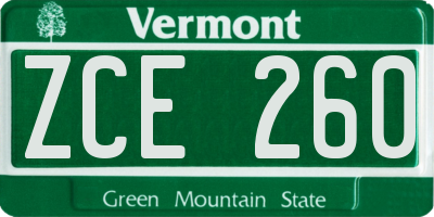 VT license plate ZCE260