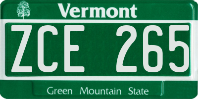 VT license plate ZCE265