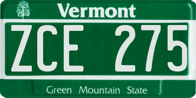 VT license plate ZCE275
