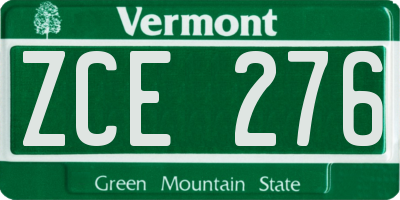 VT license plate ZCE276