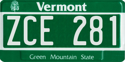 VT license plate ZCE281