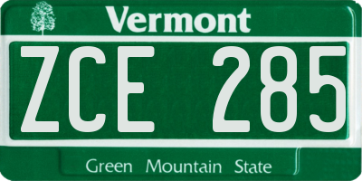 VT license plate ZCE285