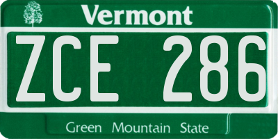 VT license plate ZCE286