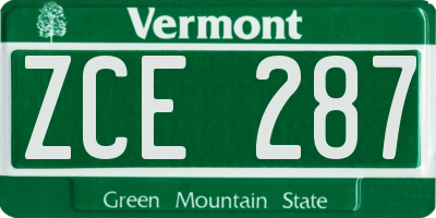 VT license plate ZCE287